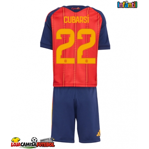 Camisa de Futebol Espanha Pau Cubarsi #22 Equipamento Principal Infantil Mundo 2026 Manga Curta (+ Calças curtas)